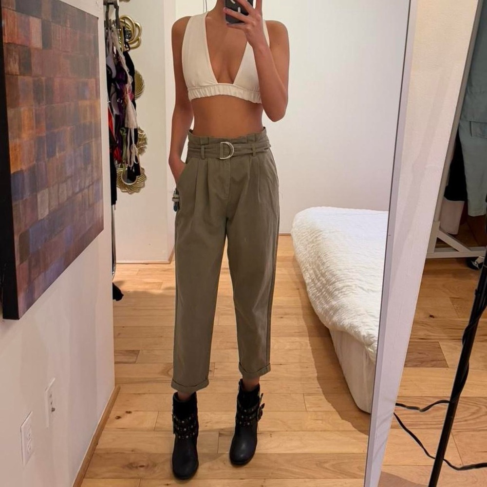 High-Rise Olive Utility Trousers with Belt